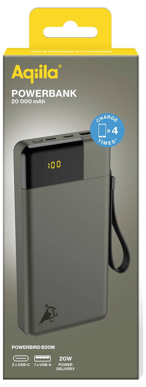 Aqiila Powerbird B20M Powerbank 20000 mAh LiPo USB-A, USB-C® Mohazöld 2. kép