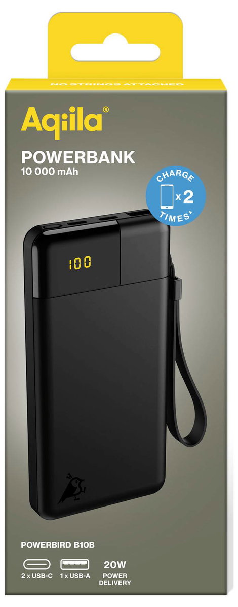 Aqiila Powerbird B10B Powerbank 10000 mAh LiPo USB-A, USB-C® Fekete 2. kép