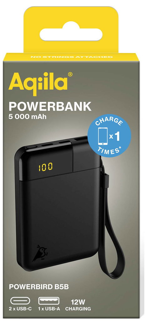 Aqiila Powerbird B5B Powerbank 5000 mAh LiPo USB-A, USB-C® Fekete 2. kép
