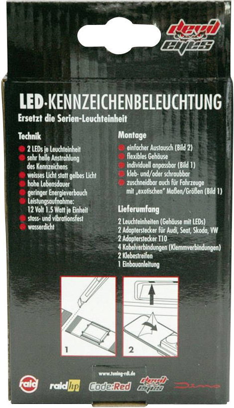 Devil Eyes, LED-es rendszámtábla megvilágítás, univerzális, 2 db LED-del, (H x Sz) 120 mm x 30 mm 5. kép