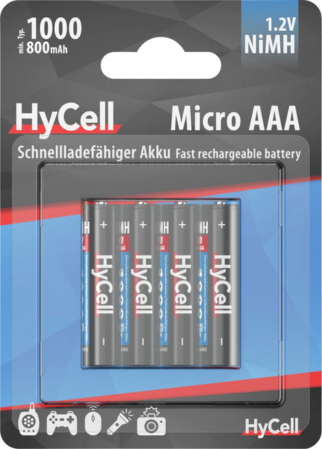 Mikroceruza akku AAA NiMH, 1,2V 1000 mAh, 4 db, HyCell HR3, HR03, UO100557, DC2400, DC2400B4N, LR03 2. kép