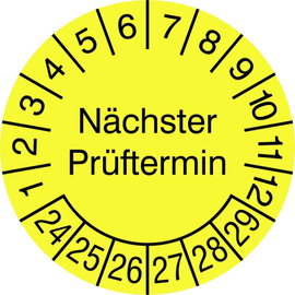 SafetyMarking 30.3725.24-29 Ellenőrző plakett Nächster Prüftermin 2024-2029 Sárga-fekete Öntapadó fó
