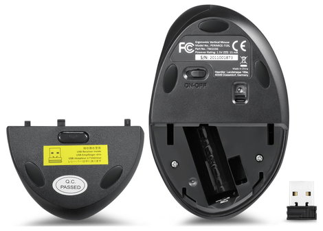 Perixx PERIMICE-719 L Ergonomikus egér Rádiójel vezérlésű Fekete 800 dpi, 1200 dpi, 1600 dpi 5. kép