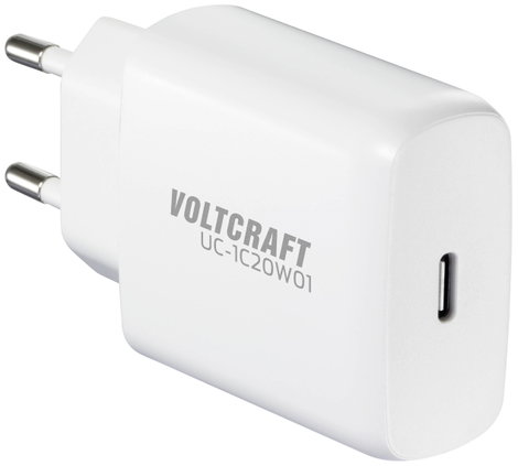 VOLTCRAFT UC-1C20W01 USB-s töltőkészülék 20 W Beltér, Aljzat dugó Kimeneti áram (max.) 3 A USB-C® Ki