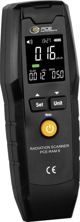 PCE Instruments PCE-RAM 8 Geiger számláló Sugárzás: Gamma, Röntgen, Béta akusztikus riasztás, optika