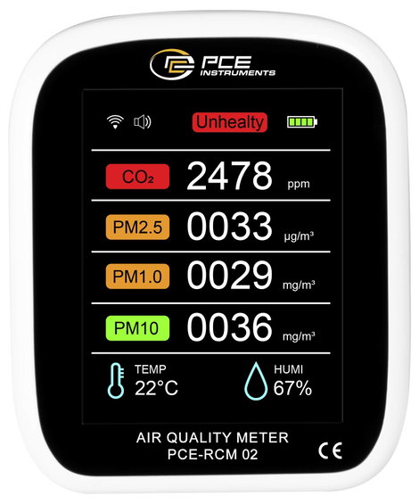 PCE Instruments PCE-RCM 02 Finom por mérőkészülék Légnedvesség, Hőmérséklet, Finom por, Légszennyeze 2. kép