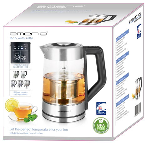 EMERIO WK-122730 Teakészítő Nemesacél, Fekete, Üveg 2. kép