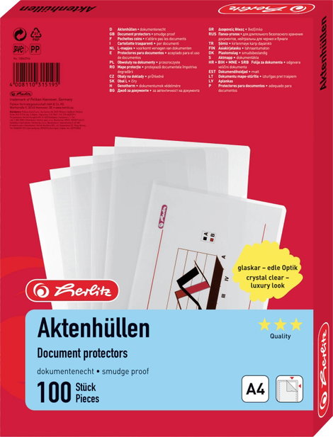 Herlitz Átlátszó iratborító 10843746 DIN A4 PP 0.11 mm Üvegtiszta 10843746 100 db