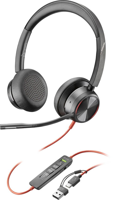 HP Poly Blackwire 8225 On Ear headset Vezetékes Stereo Fekete Noise Cancelling Headset, Hangerő szab