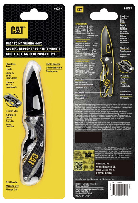 CAT 980267 CAT összecsukható kés 6,7 cm-es pengével és övcsipesszel Hossz 158 mm 3. kép