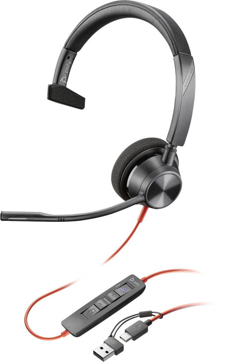 HP Poly Blackwire C3310-M Számítógép On Ear headset Vezetékes Mono Fekete mikrofon zajelnyomás, Nois