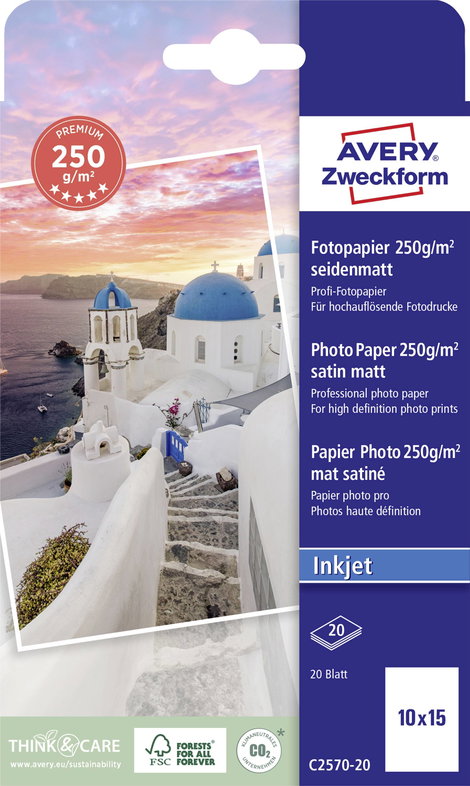 Avery-Zweckform Premium C2570-20 Fénykép papír 10 x 15 cm 250 g/m² 20 lap Selyem matt