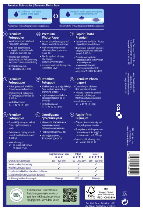 Avery-Zweckform Premium C2560 Fénykép papír 13 x 18 cm 250 g/m² 50 lap Magasfényű 2. kép