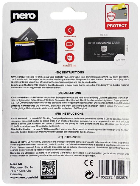 Nero RFID NFC Blocker kártya EMEA-33700001 Fekete 1 db 3. kép