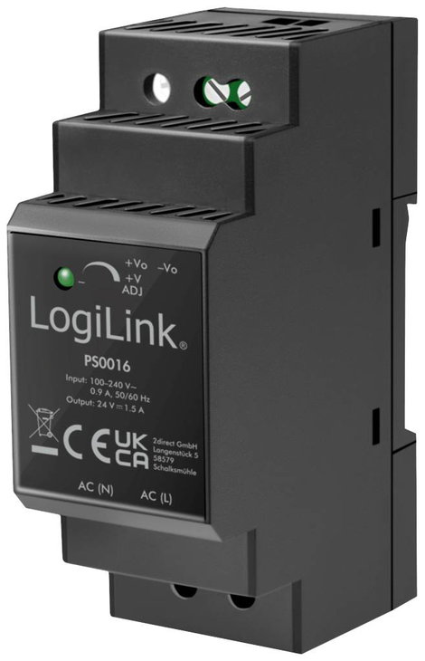 LogiLink PS0016 Kalapsínes tápegység 24 V 1.5 A 36 W Tartalom, tartalmi egységek rendelésenként 1 db