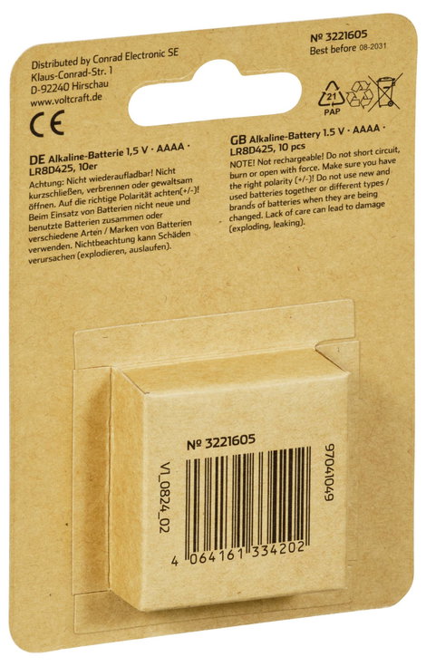 VOLTCRAFT VC-16108025 Mini elem (AAAA) Alkáli mangán 1.5 V 500 mAh 10 db 4. kép