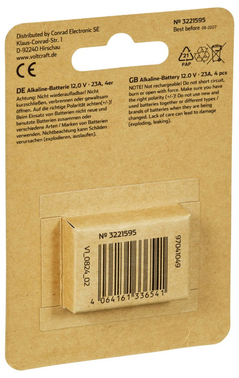 VOLTCRAFT VC-16107975 Speciális elem 23 A Alkáli mangán 12 V 50 mAh 4 db 4. kép