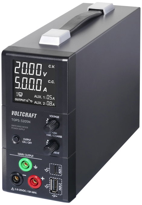 VOLTCRAFT TOPS-3205N Labortápegység, szabályozható 0.8 - 20 V/DC 0.1 - 5 A 100 W Kimenetek száma 3 x
