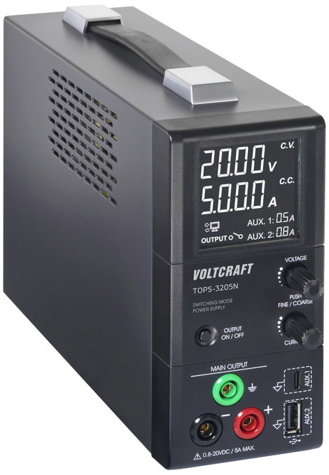 VOLTCRAFT TOPS-3205N Labortápegység, szabályozható 0.8 - 20 V/DC 0.1 - 5 A 100 W Kimenetek száma 3 x 2. kép
