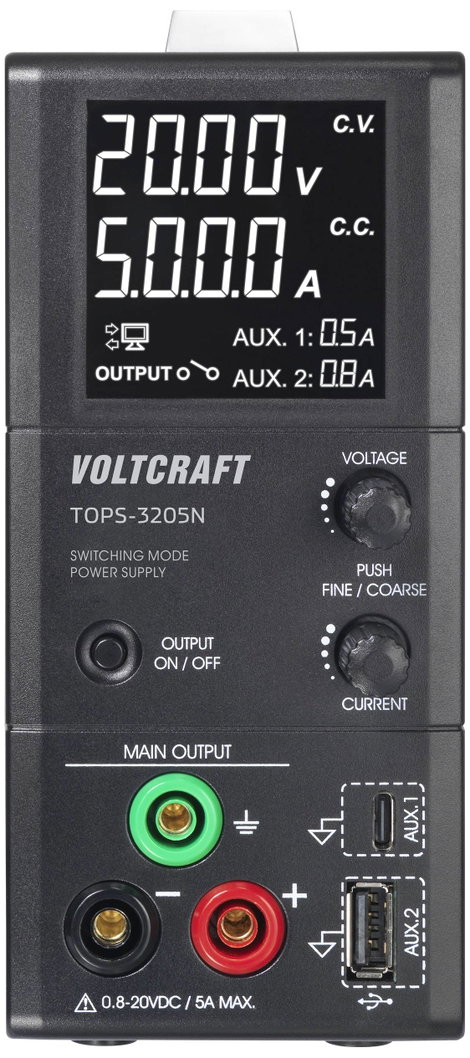 VOLTCRAFT TOPS-3205N Labortápegység, szabályozható 0.8 - 20 V/DC 0.1 - 5 A 100 W Kimenetek száma 3 x 3. kép