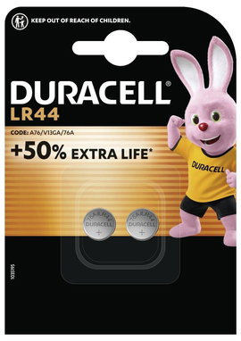 LR44 gombelem, alkáli mangán, 1,5V, 105 mAh, 2 db, Duracell AG13, V13GA, G13A, 13GA, PX76A, PX675A, 