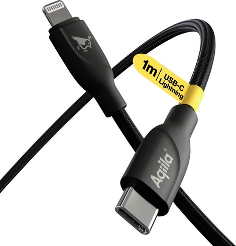 Aqiila USB C kábel USB 2.0 Apple Lightning dugó 1 m Fekete AQCBPBICB1BD850