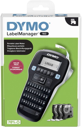 DYMO LabelManager™ 160 ValuePack AZERTY Feliratozó készülék Alkalmas feliratozó szalag: D1 6 mm, 9 m