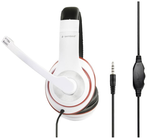 Gembird Over Ear headset Vezetékes Fehér, Fekete, Piros Hangerő szabályozás, Headset 2. kép