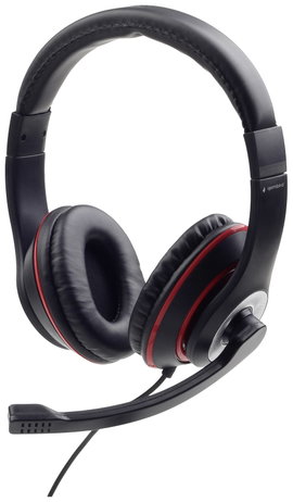 Gembird Over Ear headset Vezetékes Fekete, Piros Hangerő szabályozás, Headset