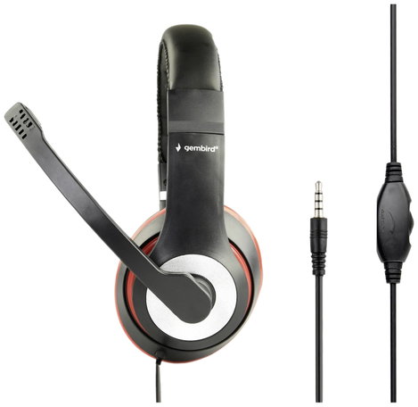 Gembird Over Ear headset Vezetékes Fekete, Piros Hangerő szabályozás, Headset 2. kép