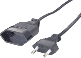 Euro dugós hálózati hosszabbítókábel, fekete, 2 m, H03VVH2-F 2 x 0,75 mm², GAO 145605092