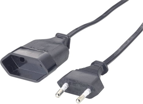 Euro dugós hálózati hosszabbítókábel, fekete, 2 m, H03VVH2-F 2 x 0,75 mm², GAO 145605092