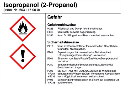 SafetyMarking 21.B1200.11 Veszélyes anyag etikett G011 Izopropanol (2-propanol) Öntapadó fólia (Sz x