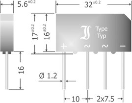 Szilícium hídegyenirányító, ház típus: SIL, névleges áram 1.5 A, U(RRM) 80 V, Diotec B500C5000-3300A