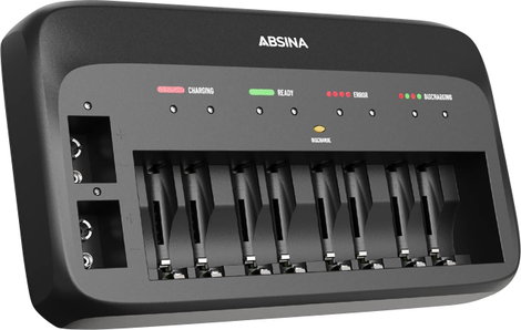 Absina 301003 Gyorstöltő NiMH, NiCd 9 V-os, Mikro (AAA), Ceruza (AA)