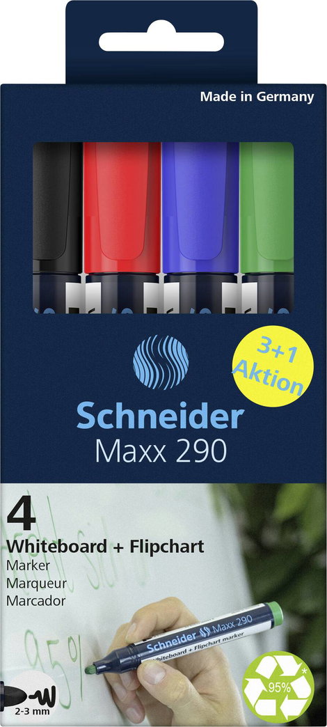 Schneider Schreibgeräte Whiteboard-Marker Maxx 290 4er Etui sortiert, 3+1 Aktion 129084 Táblafilc 1