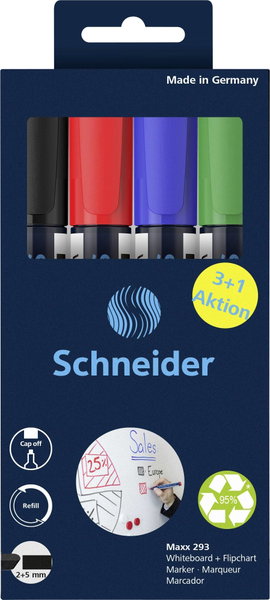 Schneider Schreibgeräte Whiteboard-Marker Maxx 293 4er Set sortiert, 3+1 Aktion 129384 Táblafilc 1 d