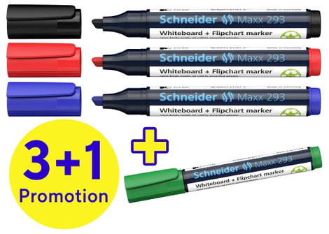 Schneider Schreibgeräte Whiteboard-Marker Maxx 293 4er Set sortiert, 3+1 Aktion 129384 Táblafilc 1 d 2. kép