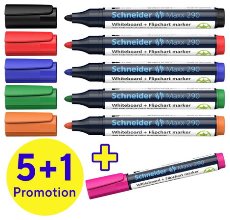 Schneider Schreibgeräte Whiteboard-Marker Maxx 290 6er Set sortiert, 5+1 Aktion 129096 Táblafilc 1 d 2. kép