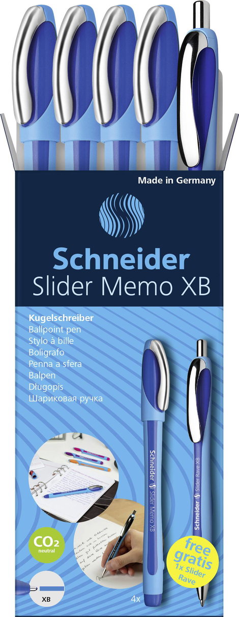 Schneider Schreibgeräte 1 db Etui 4x Kugelschreiber Memo + 1x Rave blau 150275 Golyóstoll N/A