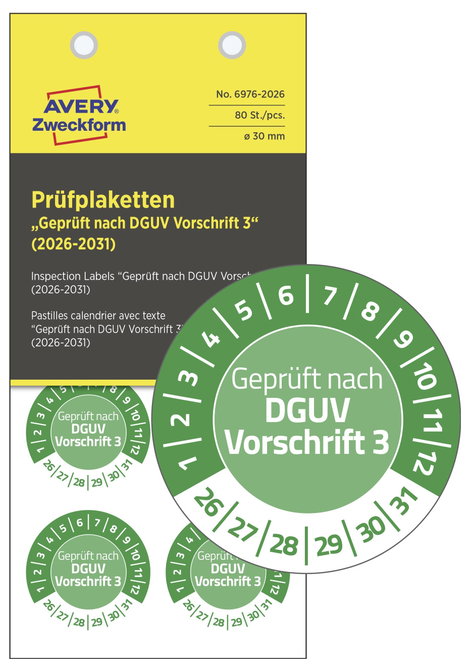Avery-Zweckform 6976-2026 Ellenőrző plakett Geprüft nach DGUV Vorschrift 3 Zöld Öntapadó fólia (Ø) 3 2. kép