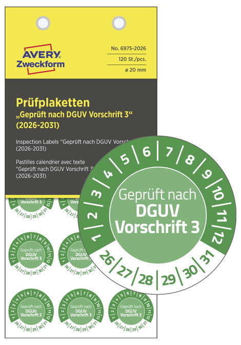 Avery-Zweckform 6975-2026 Ellenőrző plakett Geprüft nach DGUV Vorschrift 3 Zöld Öntapadó fólia (Ø) 2 2. kép