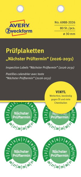 Avery-Zweckform 6988-2026 Ellenőrző plakett Zöld Öntapadó fólia (Ø) 30 mm 30 mm 80 db