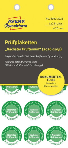 Avery-Zweckform 6989-2026 Ellenőrző plakett Zöld Öntapadó fólia (Ø) 20 mm 20 mm 120 db