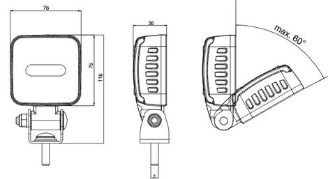 WAS Tolatófényszóró 12 V/DC, 24 V/DC, 36 V/DC, 48 V/DC, 70 V/DC W263 2172 W263 Széles közeli mező vi 2. kép