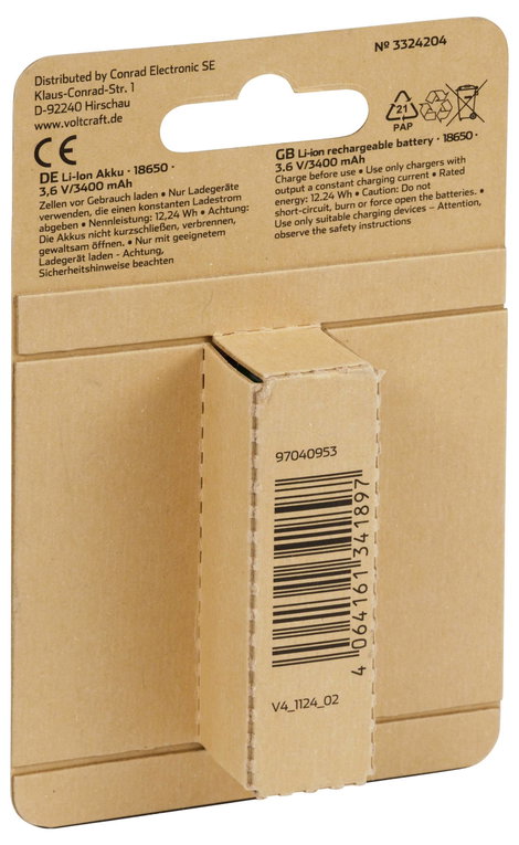 VOLTCRAFT VC-18650 Speciális akku 18650 Flat-top Lítium 3.6 V 3400 mAh 3. kép