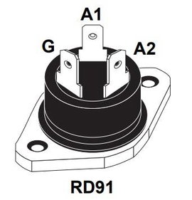Triak, RD-91, I(GT) max. 50 mA, I(T) RMS 40 A, U(DRM) 600 V, STMicroelectronics BTA40-600B