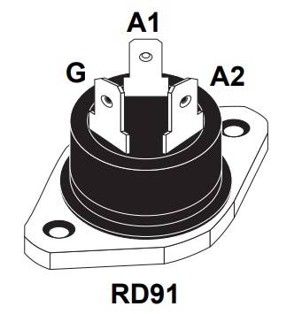 Triak, RD-91, I(GT) max. 50 mA, I(T) RMS 40 A, U(DRM) 600 V, STMicroelectronics BTA40-600B