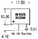 2 W-os DC/DC átalakító, RI sorozat, bemenet: 24 V/DC, kimenet: 12 V/DC 168 mA 2 W, Recom Internation 2. kép