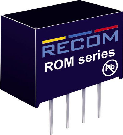 1 W-os DC/DC átalakító, ROM sorozat, bemenet: 12 V/DC, kimenet: 12 V/DC 83 mA 1 W, Recom Internation
